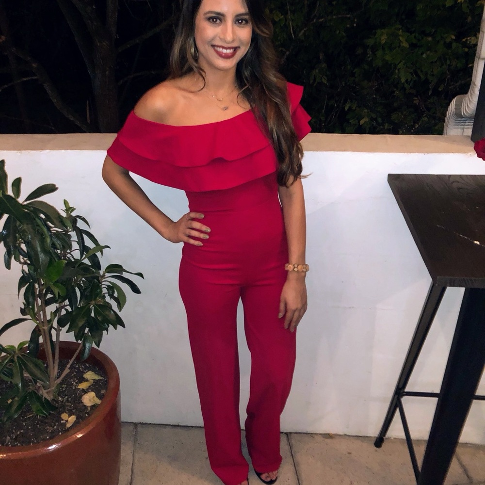 Red Ruffle Off-Shoulder Romper